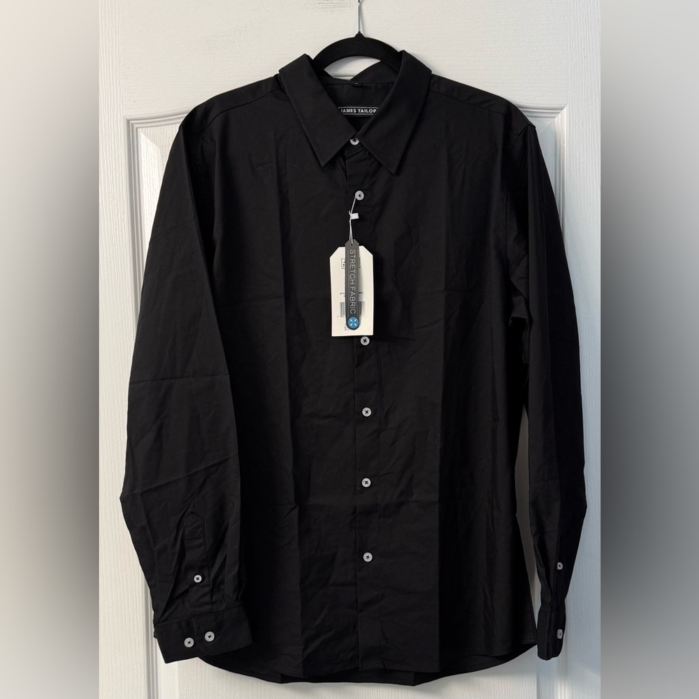 James Tailor Men's Black Dress Shirt with Stretch Fabric